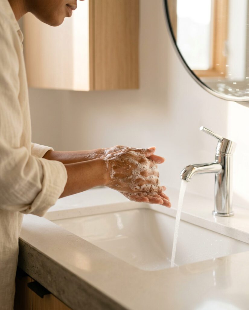 Woman washing her hands at a basin
