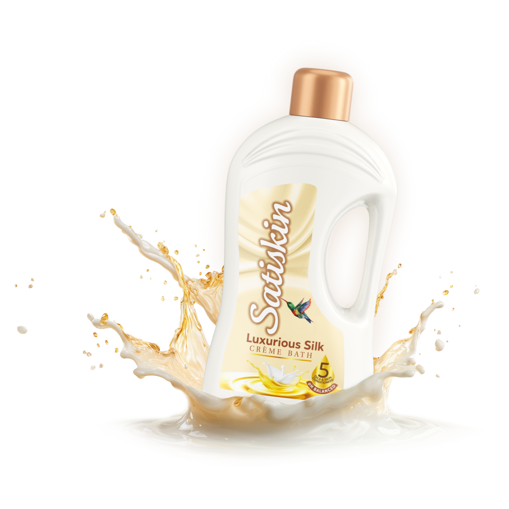Satiskin Luxurious Silk bottle in a creamy splash